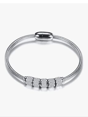 Sterling Silver CZ Bead Charm Bracelet - Silver